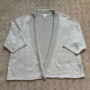 Eileen Fisher 100% Linen Half Sleeve Sweater Women's 1X Oatmeal Open Front Knit